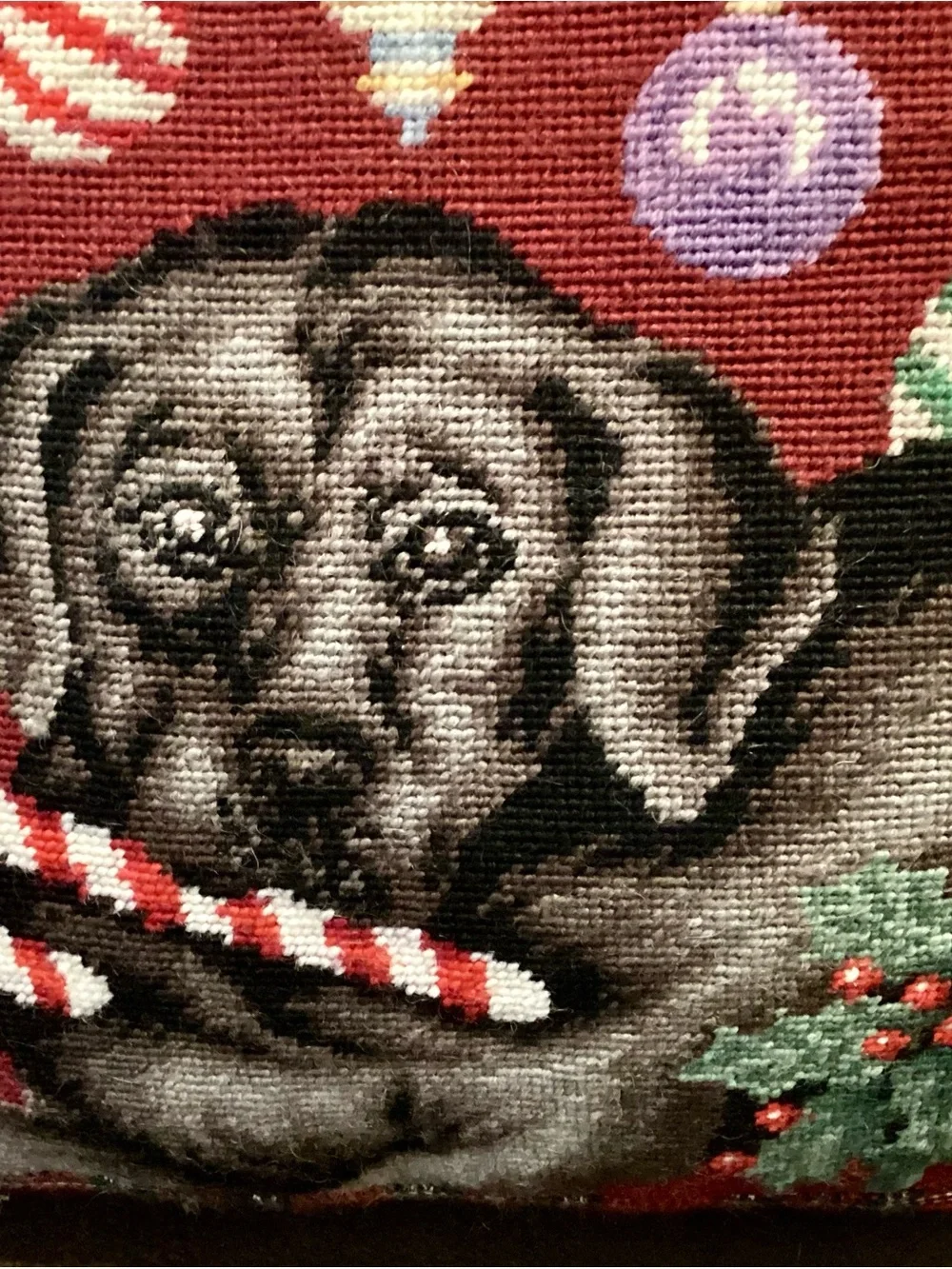 Festive Needlepoint Handstiched Pillow 12”X 12”